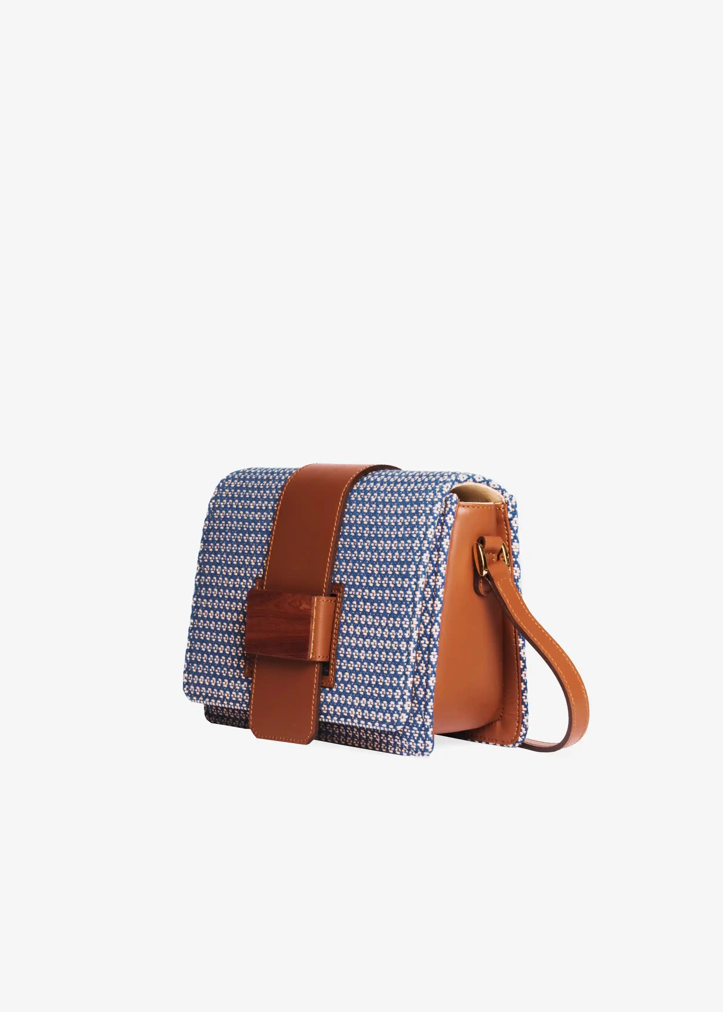 Berlin Align Topaz crossbody bag side profile — brown leather body with adjustable strap