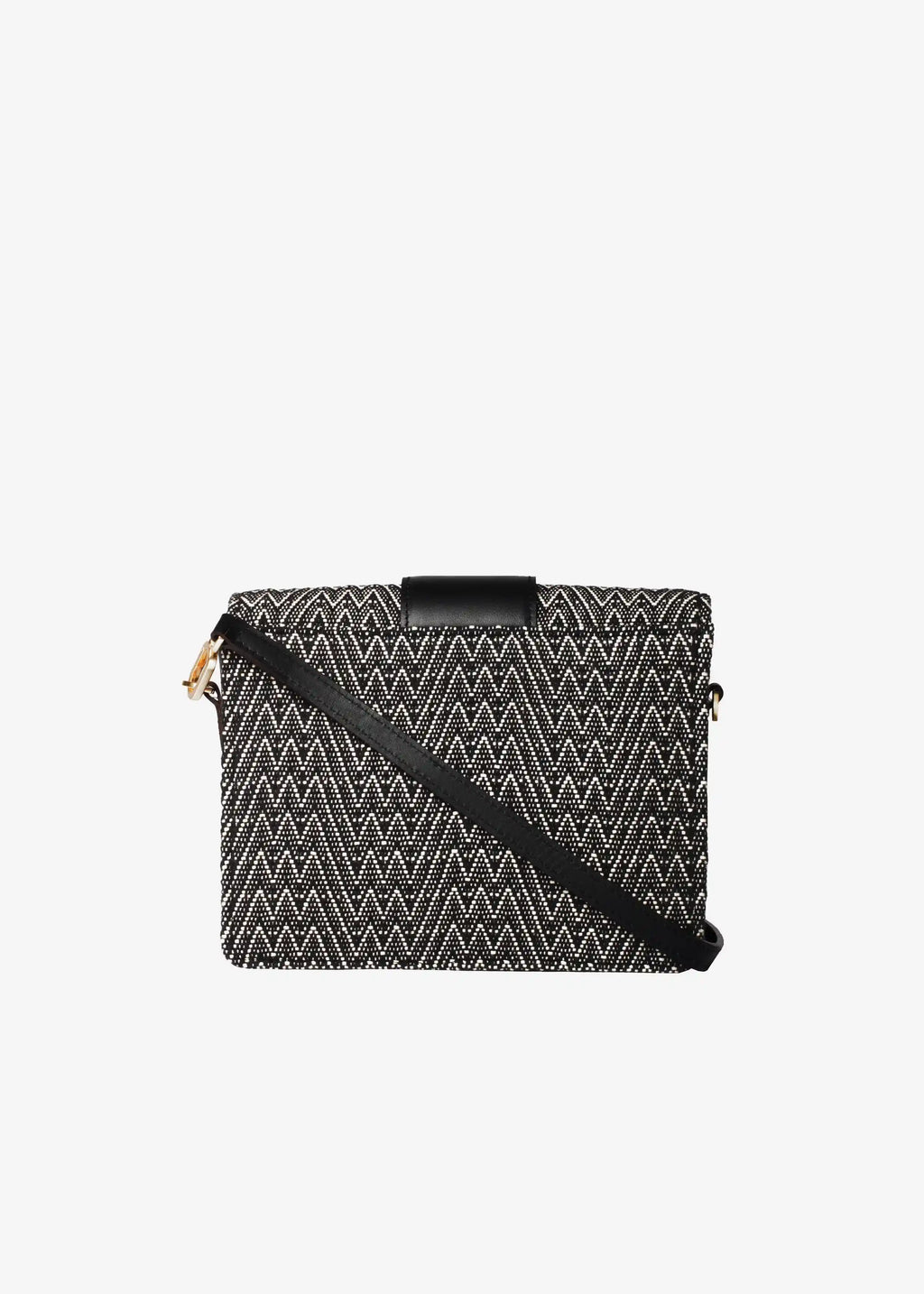 Berlin crossbody bag back view — black genuine leather with matte gold hardware