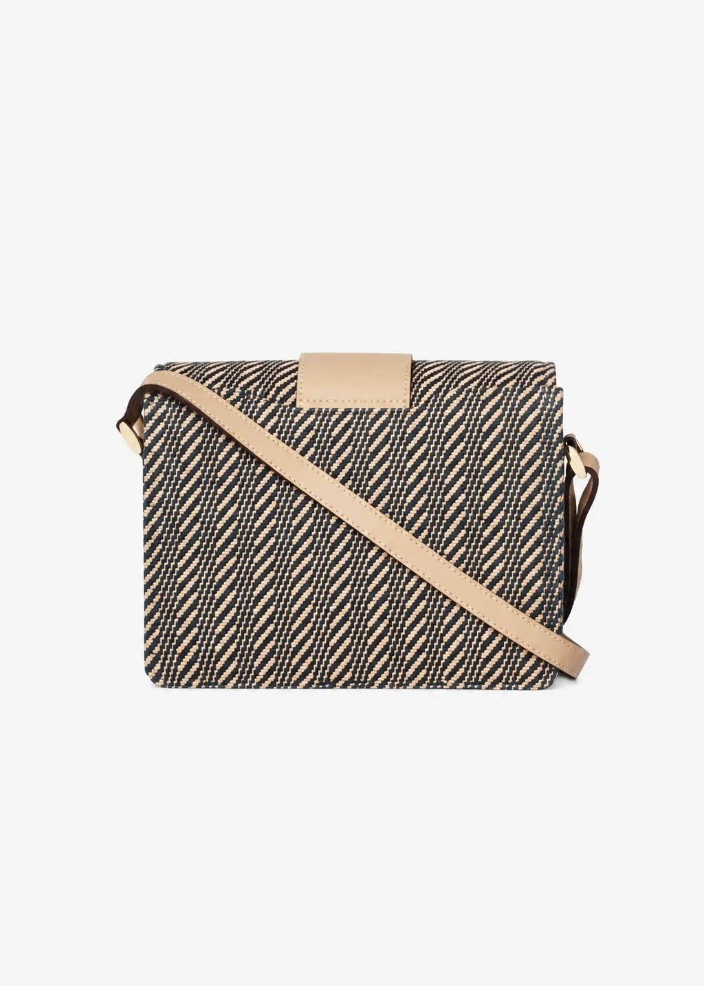 Berlin Twist Dusk crossbody bag back view — beige genuine leather with matte gold hardware
