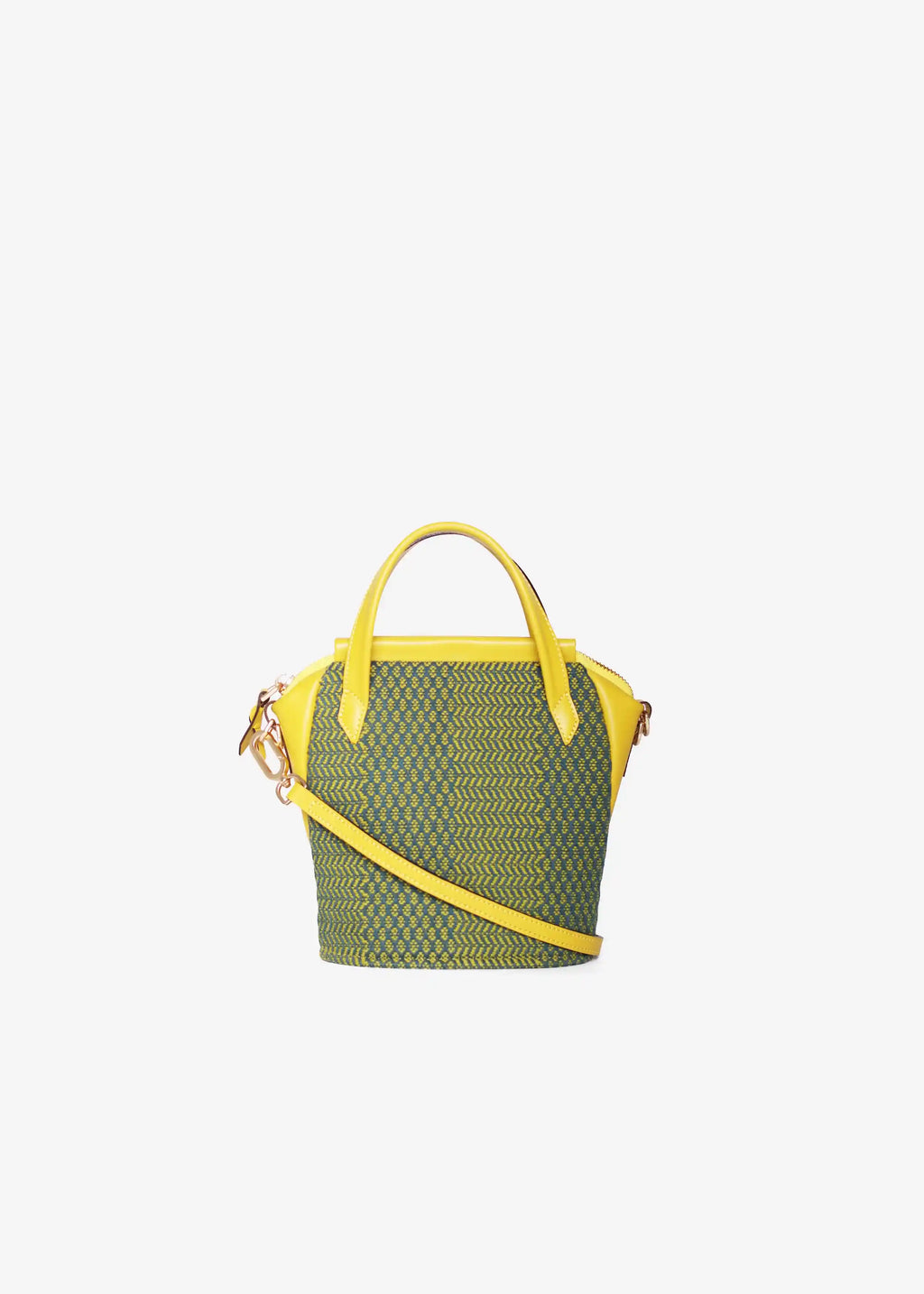 Chicago Mini Dream Green Mango bag back view — yellow genuine leather with matte gold hardware