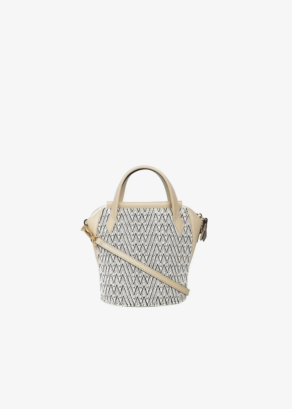 Chicago Mini Peak Mountain Snow bag back view — cream genuine leather with matte gold hardware