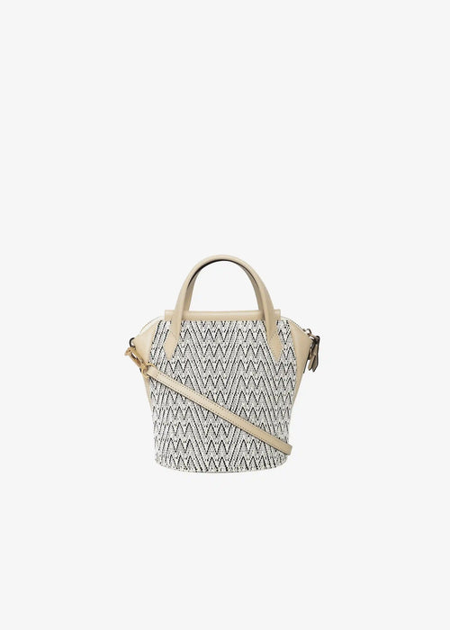 Chicago Mini Peak Mountain Snow bag back view — cream genuine leather with matte gold hardware