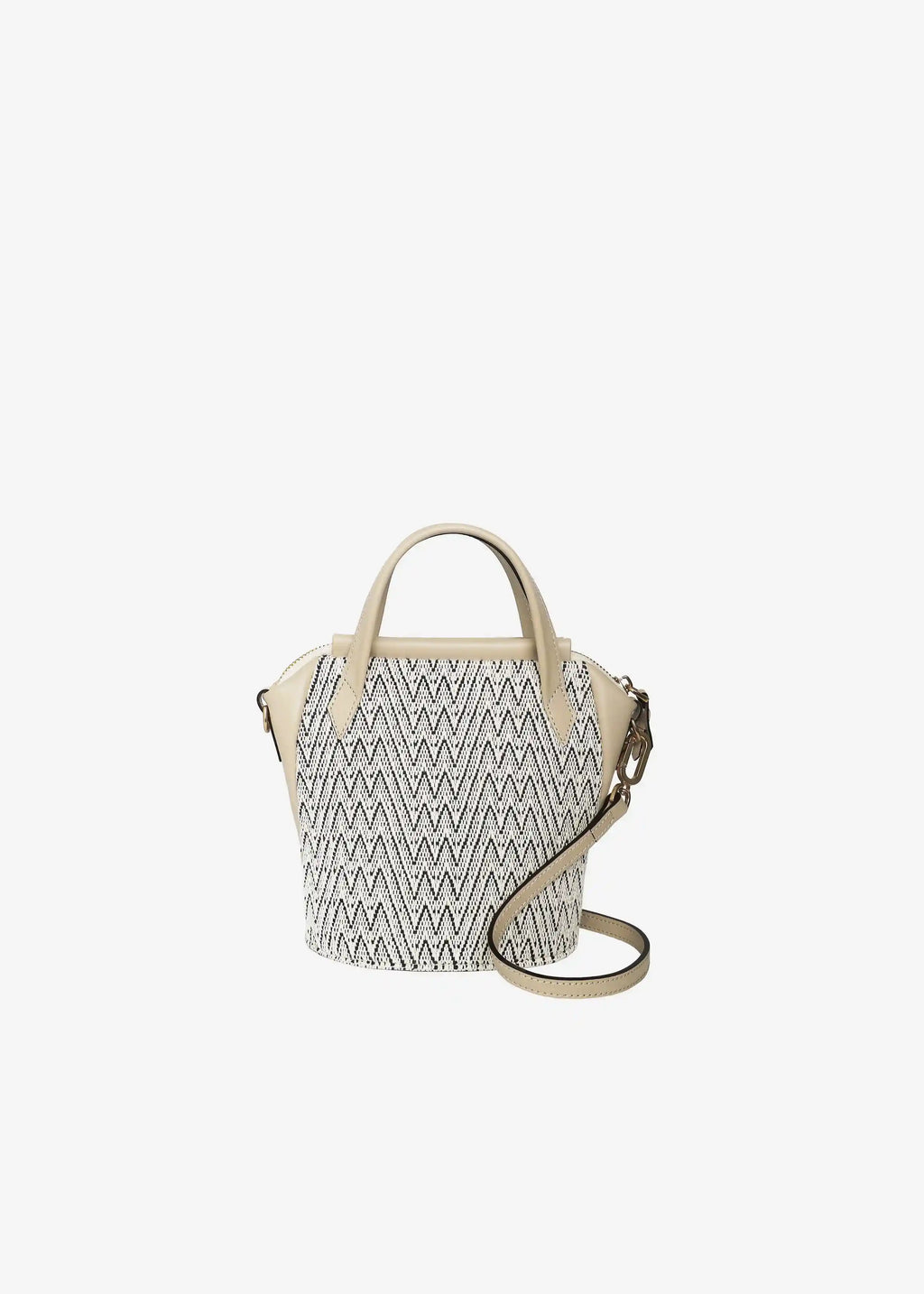 Chicago Mini Peak Mountain Snow bag front — handwoven cotton weave with cream genuine leather handles and trim