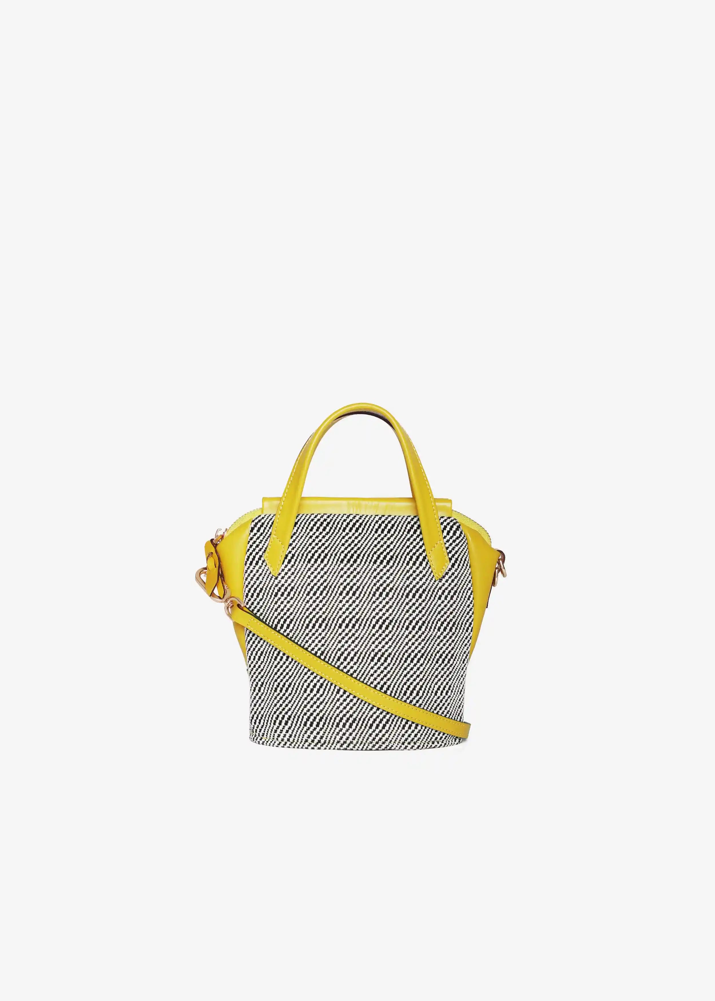 Chicago Mini Rise Salt & Pepper bag back view — yellow genuine leather with matte gold hardware