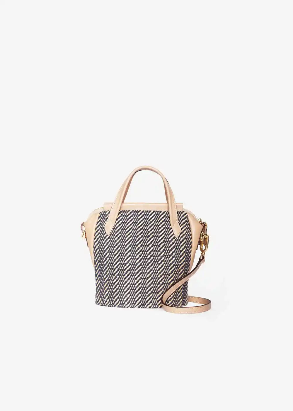Chicago Mini Twist Dusk bag front — handwoven cotton weave with beige genuine nappa leather handles and trim