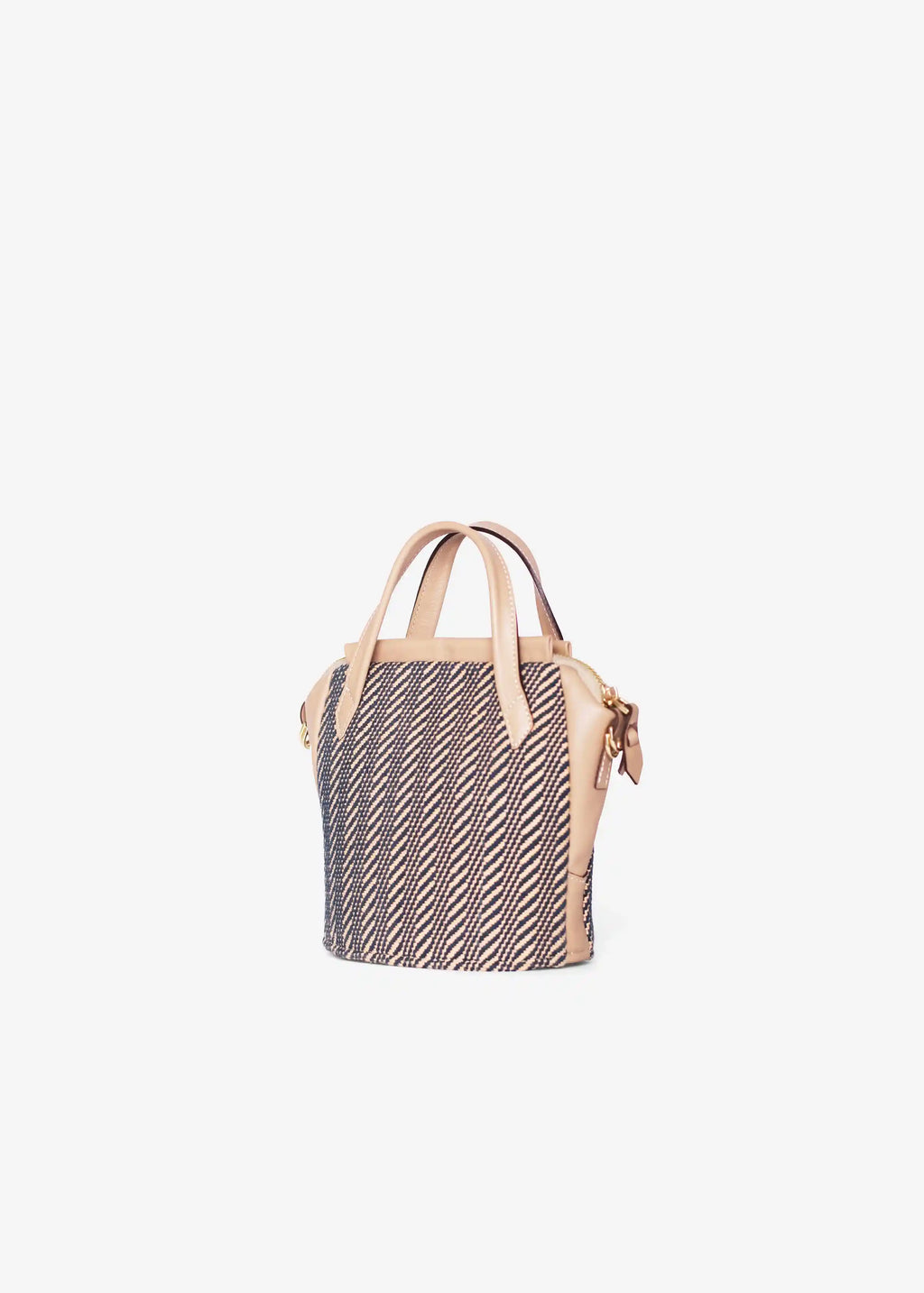 Chicago Mini Twist Dusk bag side profile — tapered structure with beige nappa leather and adjustable strap