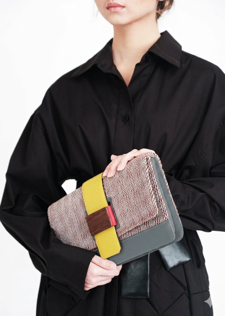 Berlin Clutch - Rise Sandstone with Multi-Color Leather