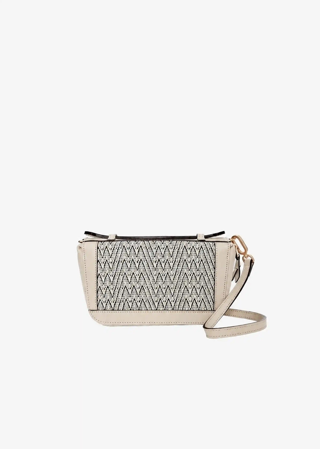 Paris Peak Mountain Snow crossbody bag front — handwoven cotton weave with cream nappa leather frame