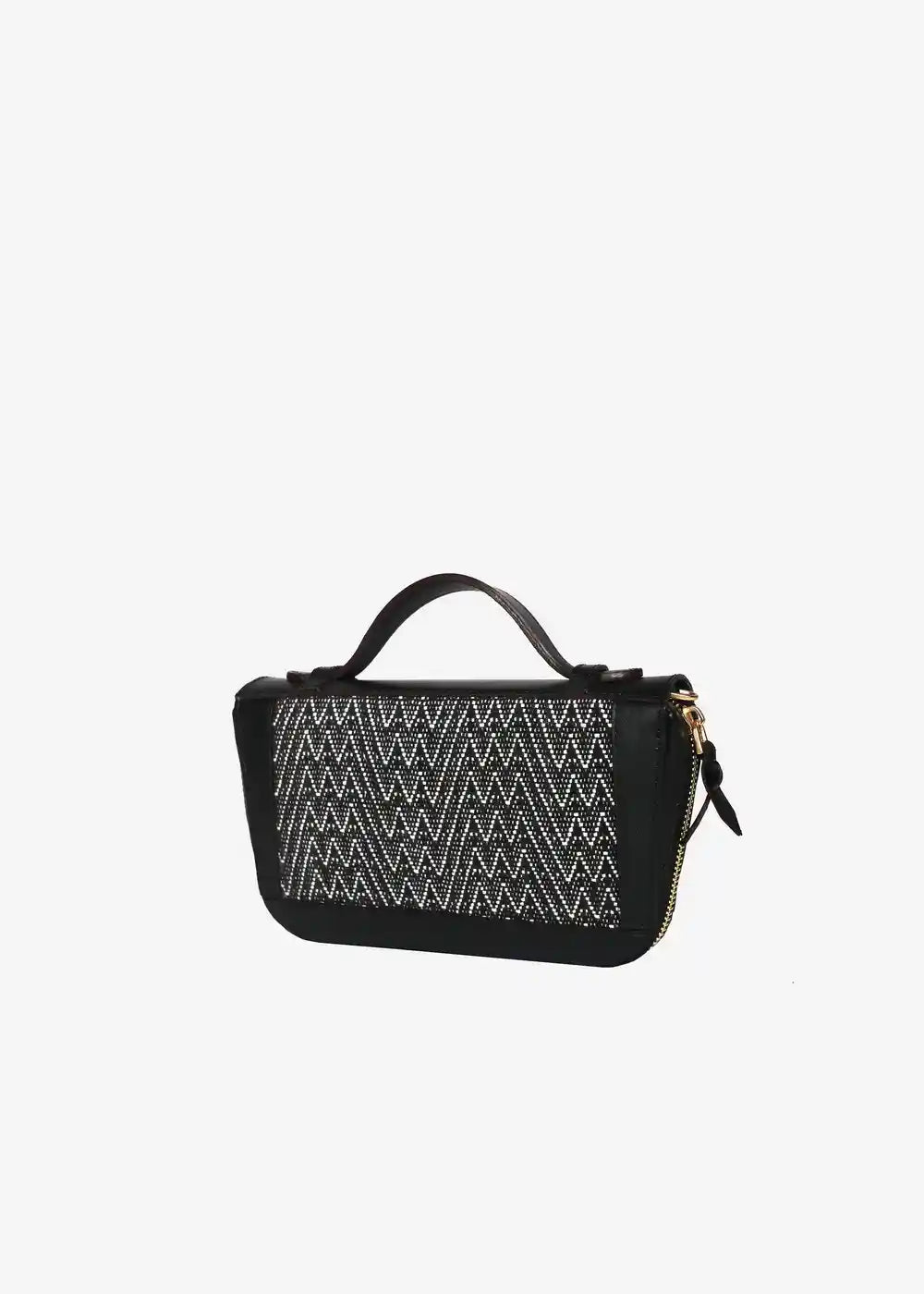 Paris Peak Noir bag side profile — black nappa leather with matte gold hardware