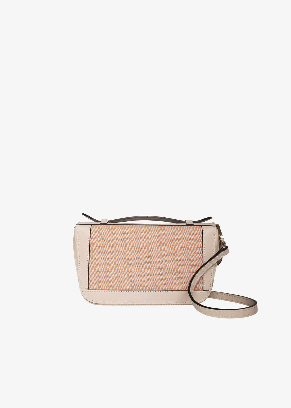 Paris Rise Coral bag front view showing top handle and adjustable shoulder strap