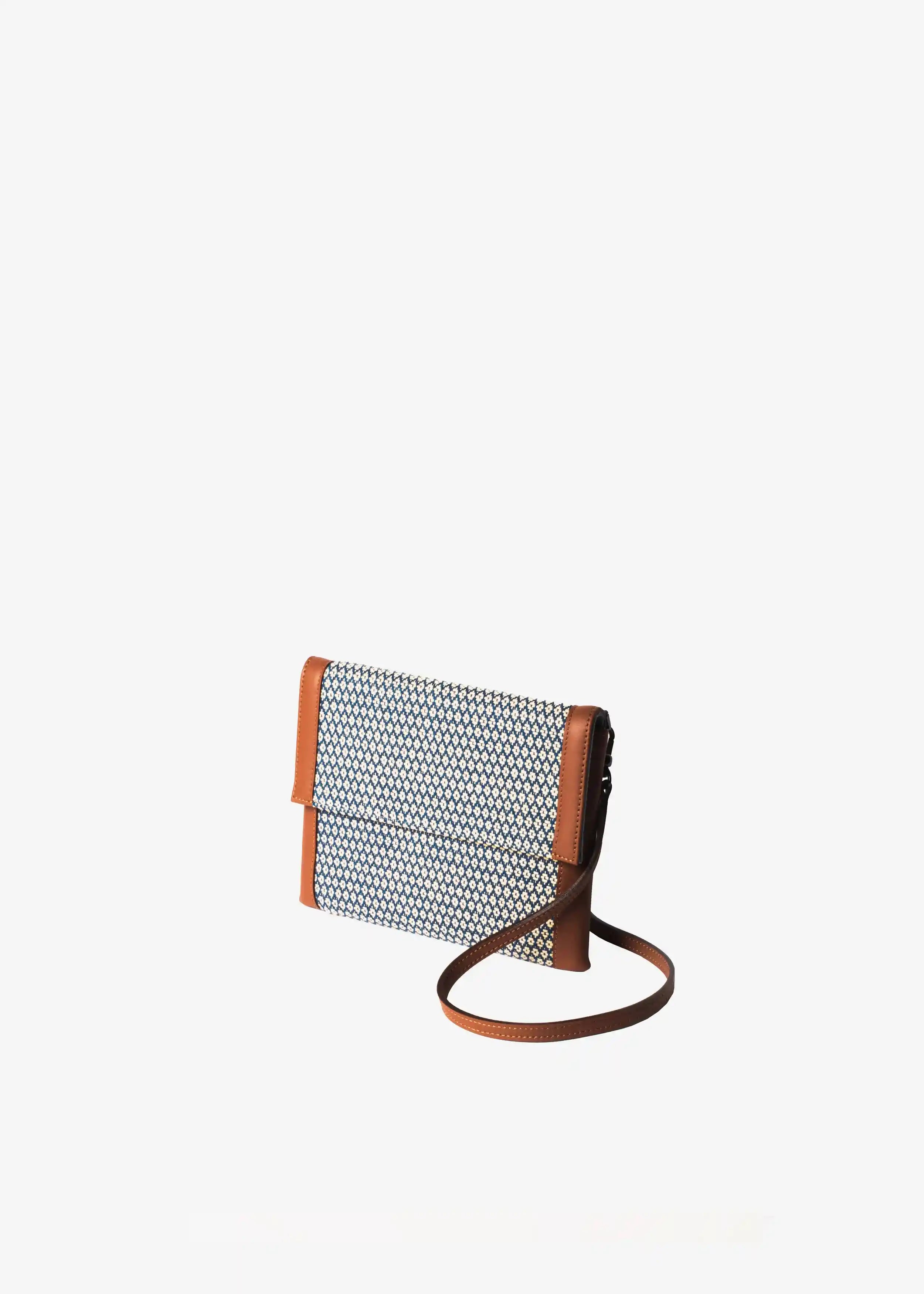 Venice Align Topaz crossbody bag perspective view — handwoven cotton with brown nappa leather strap and wrist loop