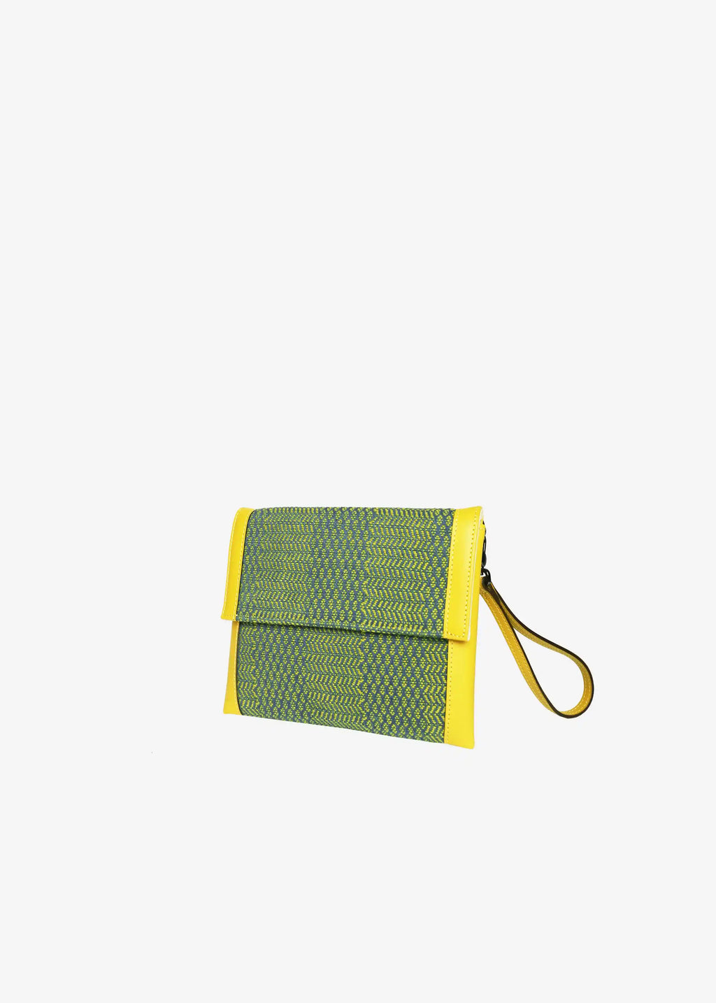 Venice Dream Green Mango crossbody bag side profile — slim flat structure with yellow nappa leather trim