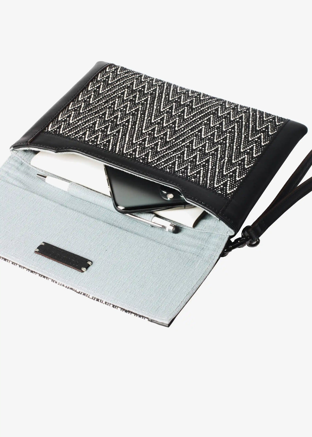 Venice bag interior showing pen holder loop and open pocket with magnetic flap closure