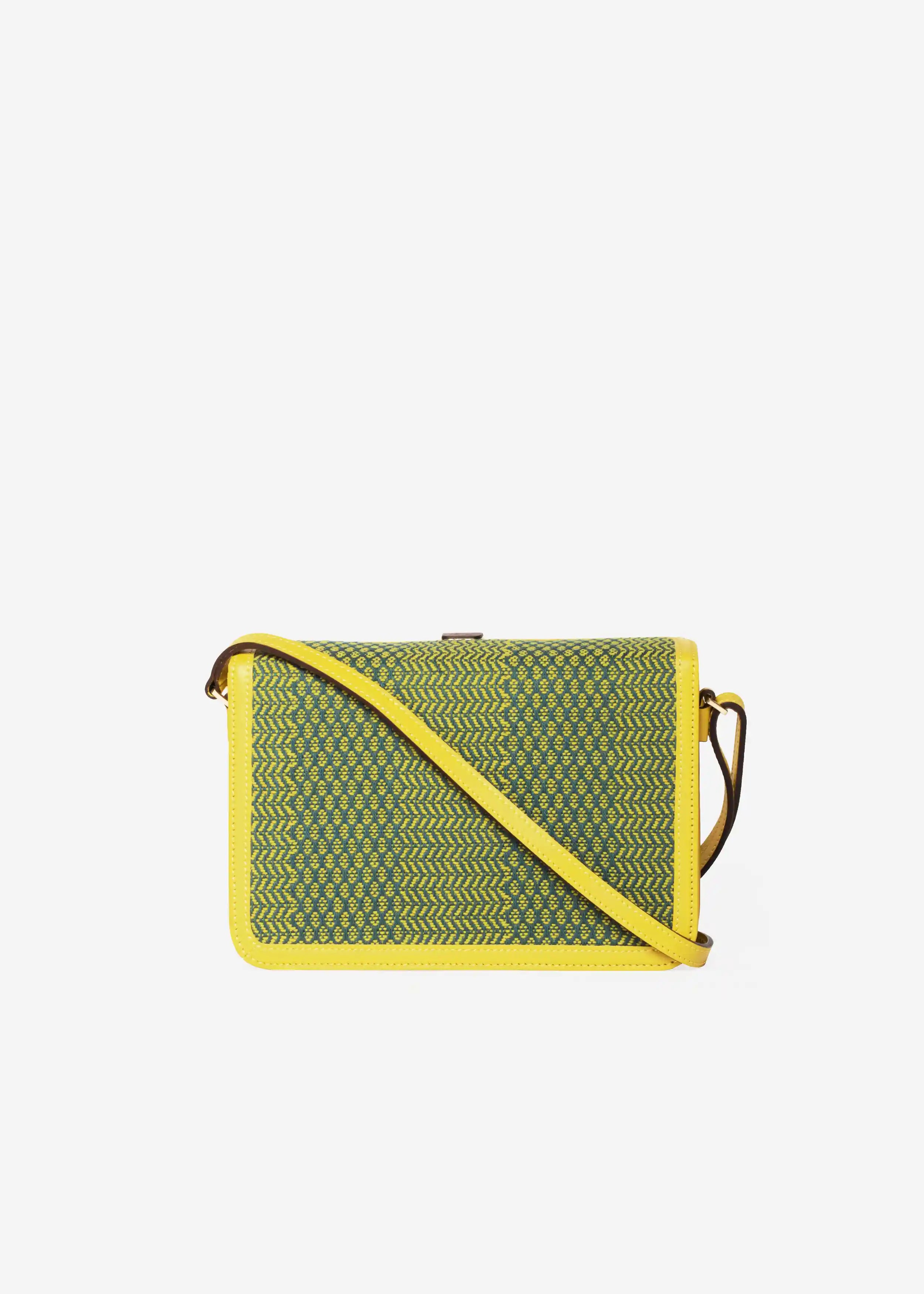Zürich Dream Green Mango crossbody bag back view — yellow genuine nappa leather with matte gold hardware