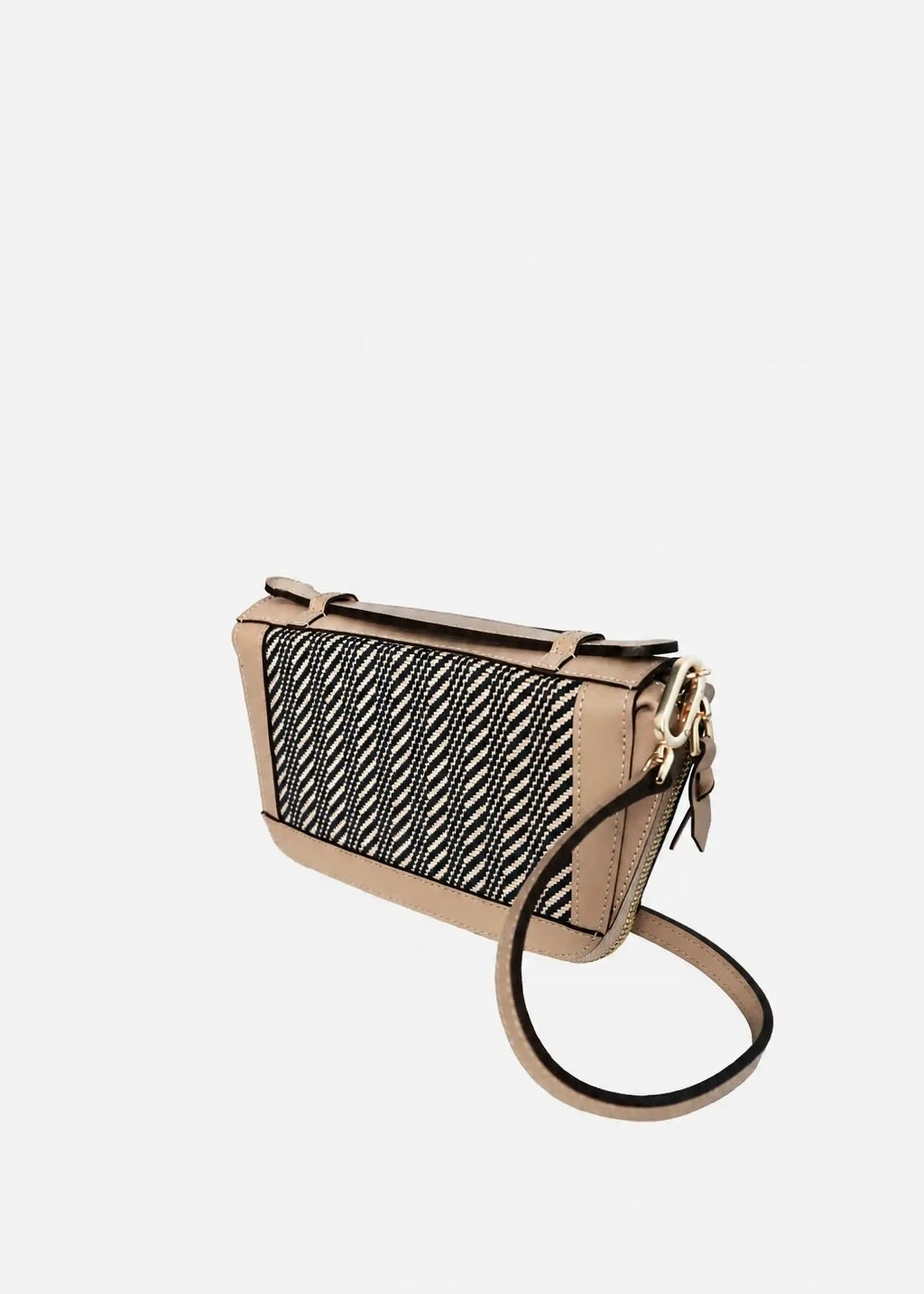 Paris Twist Dusk bag perspective view — handwoven cotton with beige nappa leather and top handle