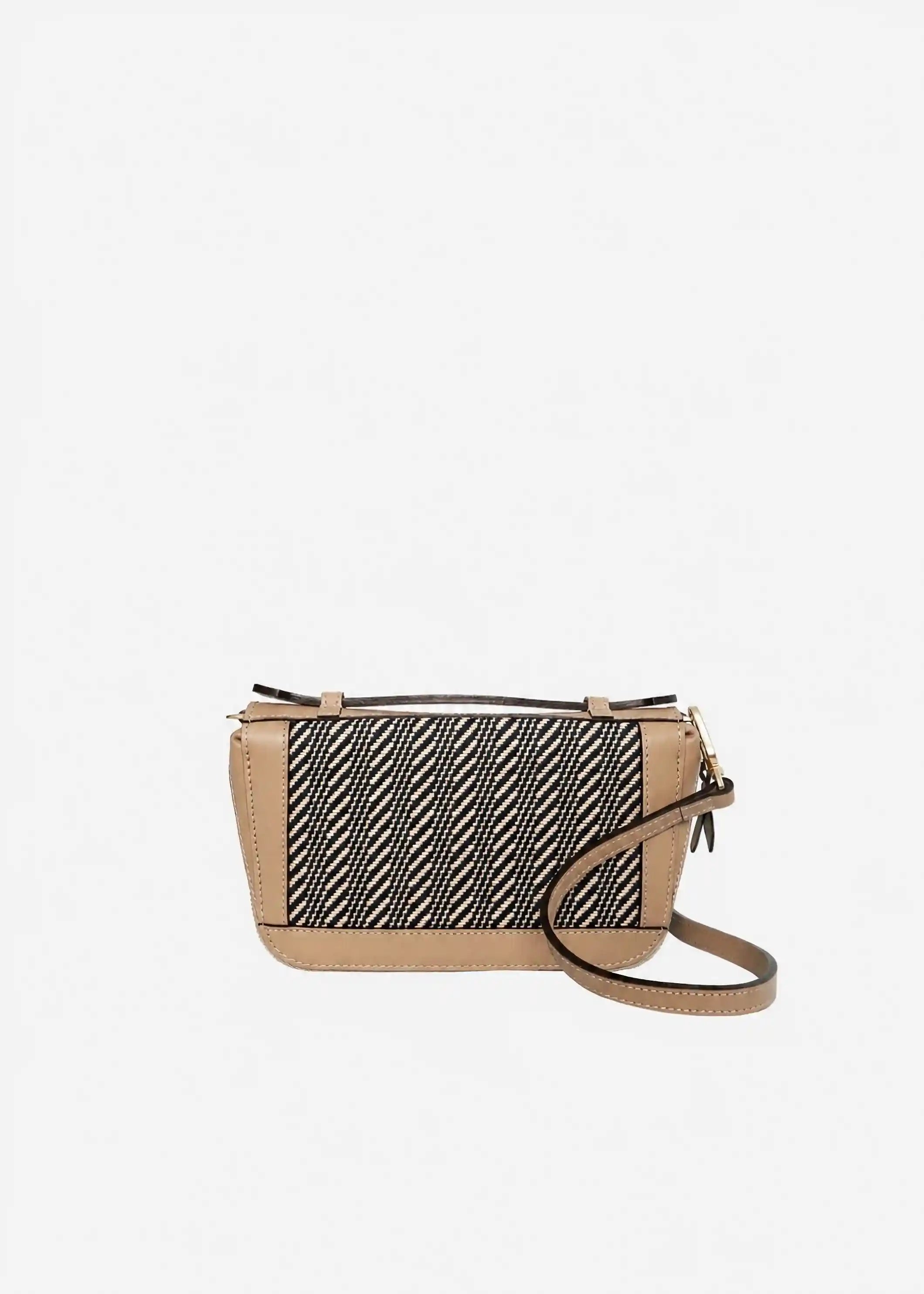 Paris Twist Dusk crossbody bag front with adjustable shoulder strap — handwoven cotton and beige nappa leather