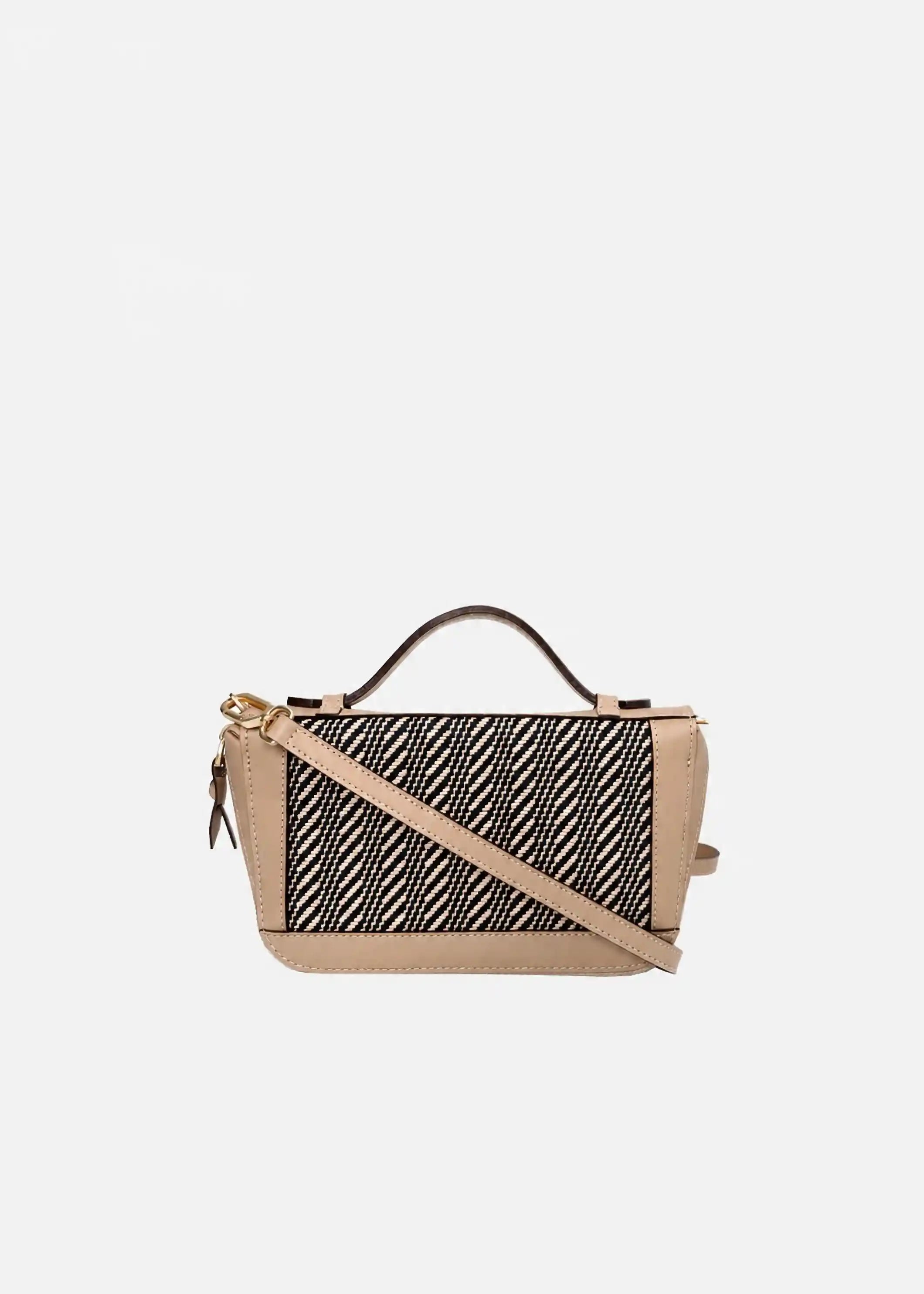 Paris Twist Dusk bag back view with shoulder strap — beige nappa leather with matte gold hardware