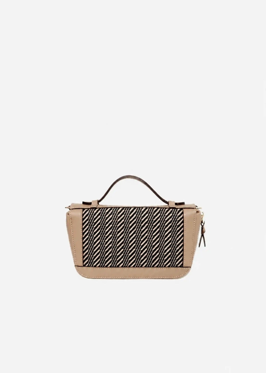 Paris Twist Dusk crossbody bag front — handwoven cotton weave with beige nappa leather frame