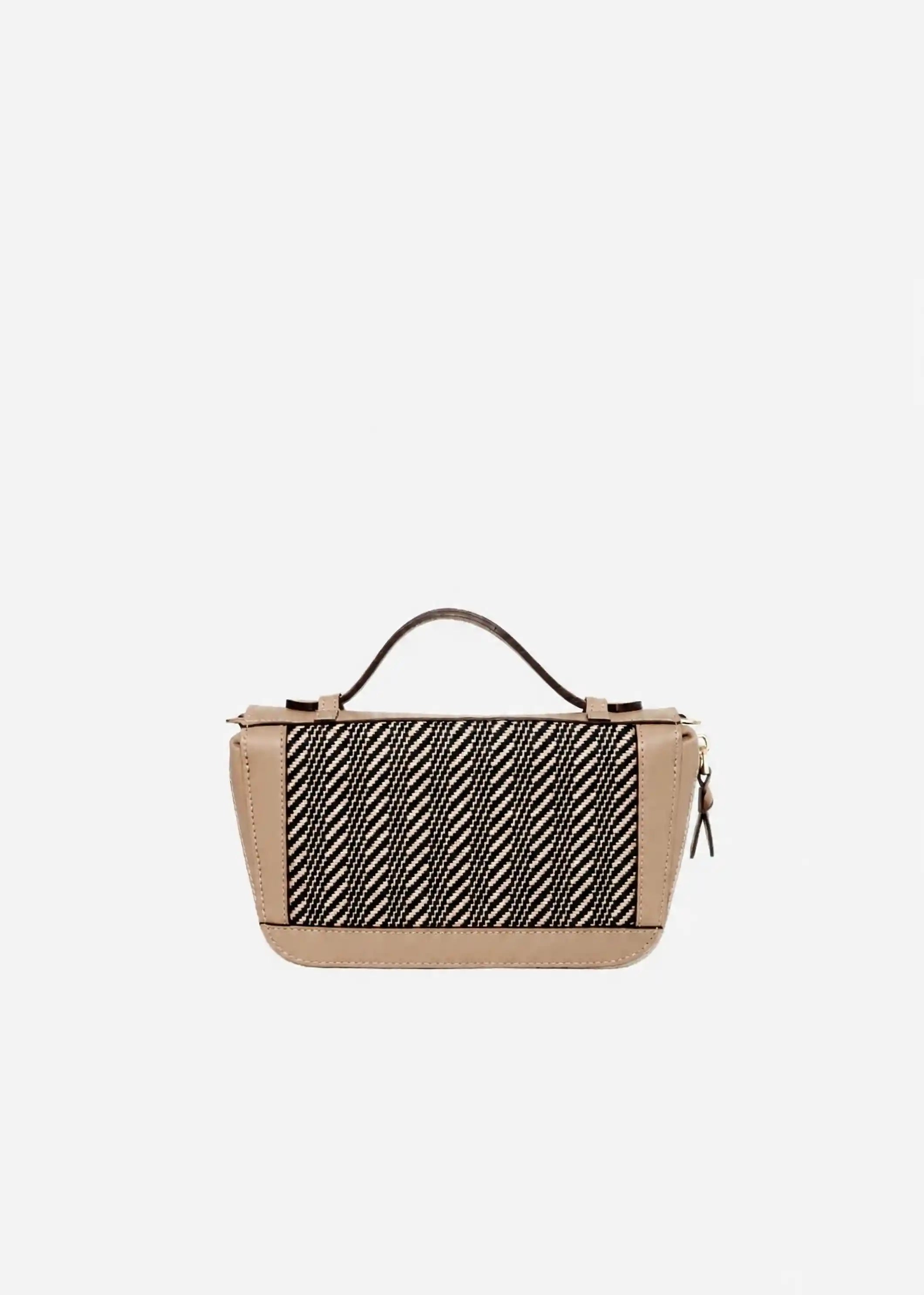 Paris Twist Dusk crossbody bag front — handwoven cotton weave with beige nappa leather frame