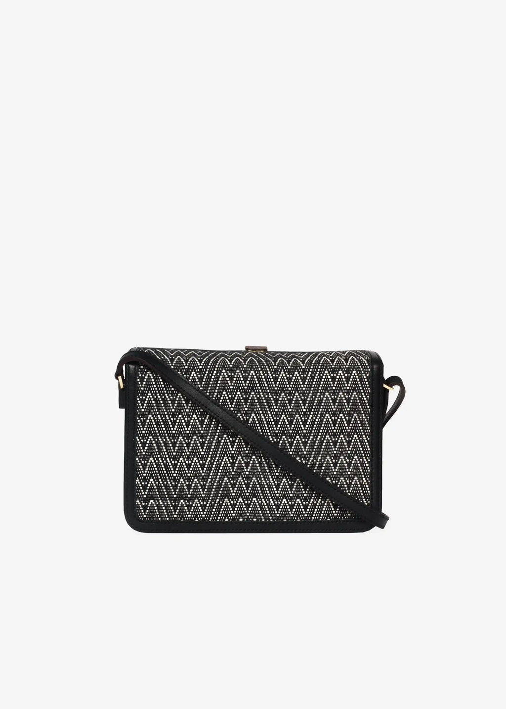 Zürich Peak Noir crossbody bag back view — black genuine nappa leather with matte gold hardware