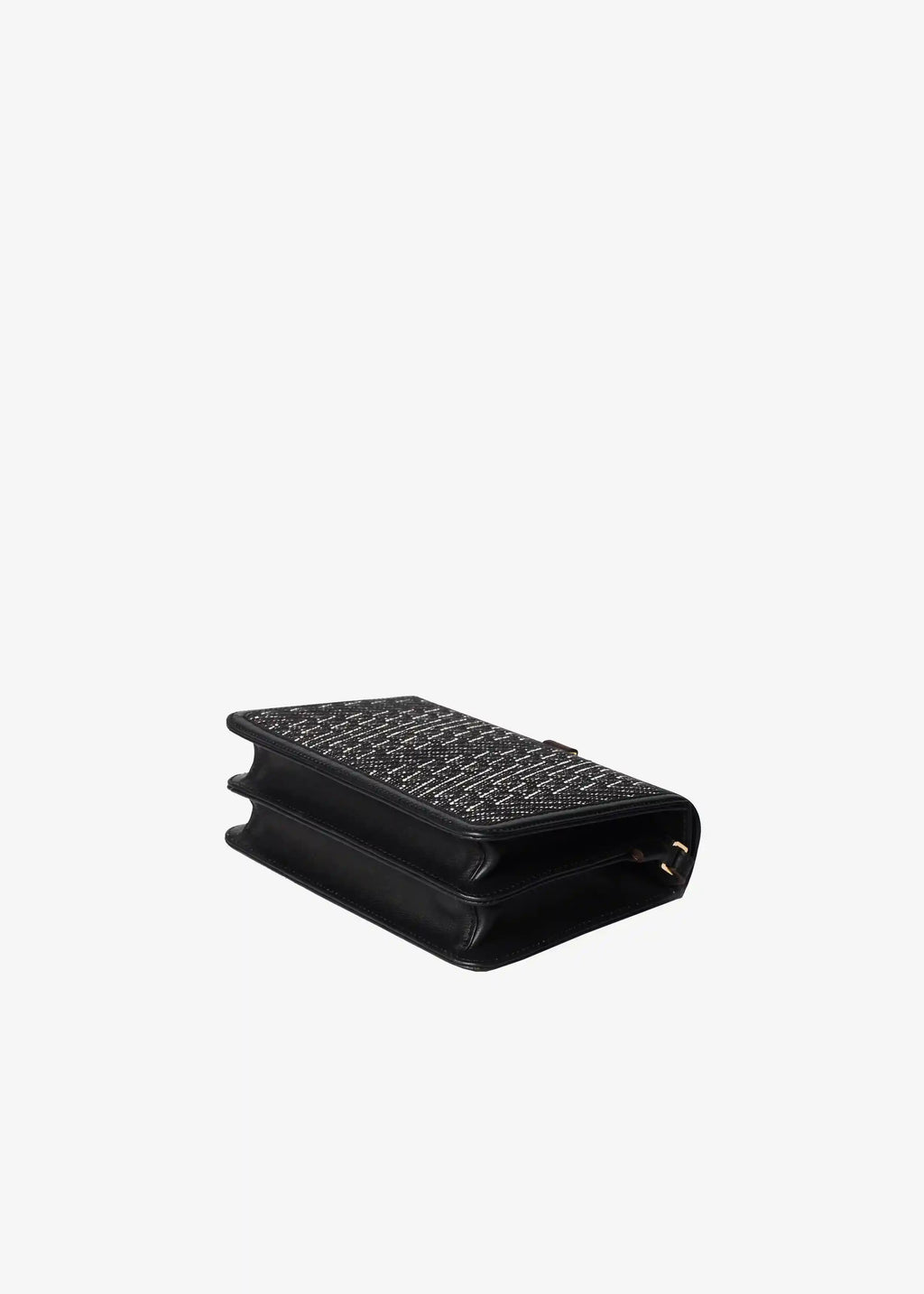 Zürich Peak Noir crossbody bag laid flat showing structured accordion body and black nappa leather trim