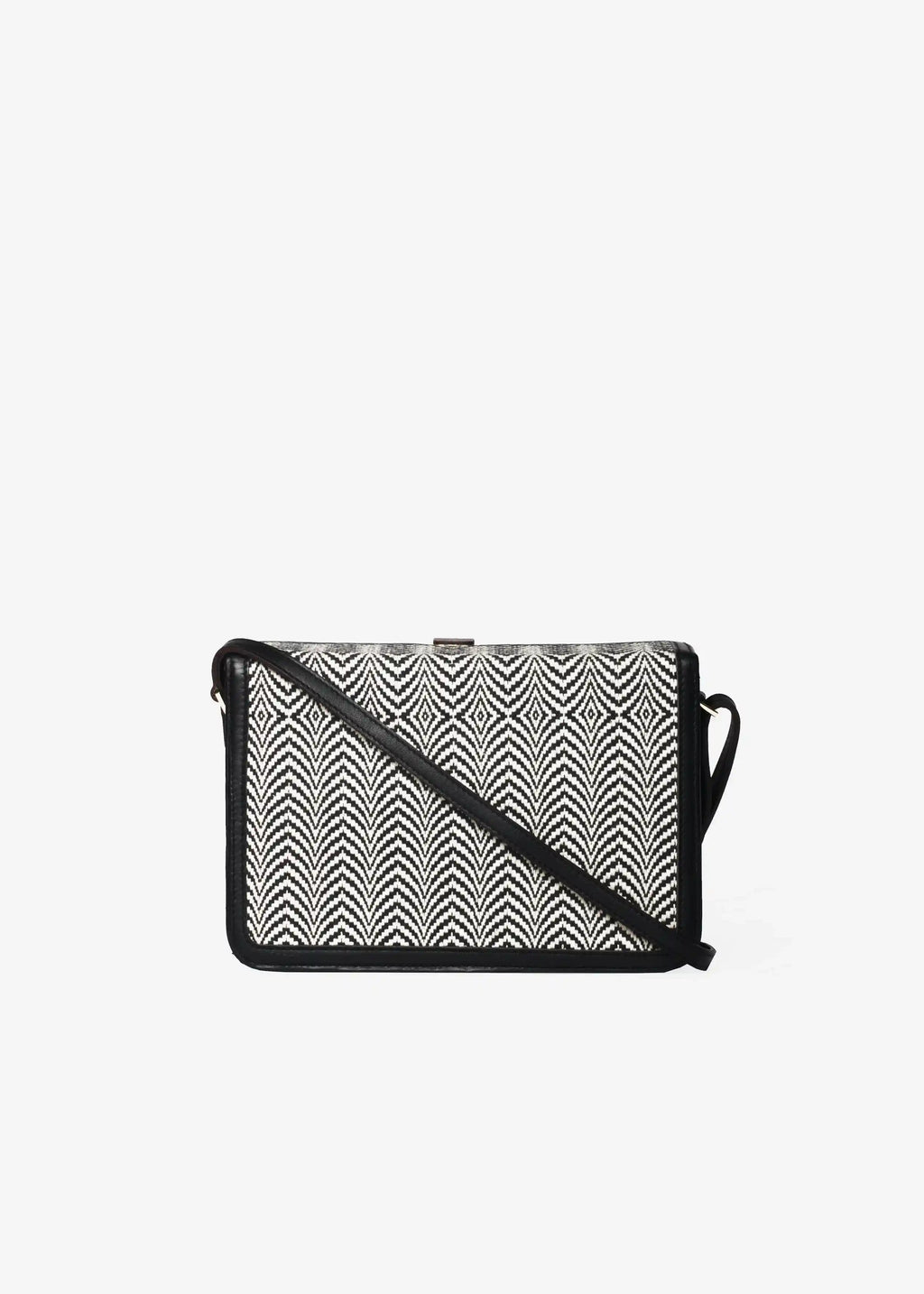 Zürich Sizzle Salt & Pepper crossbody bag back view — black genuine nappa leather with matte gold hardware